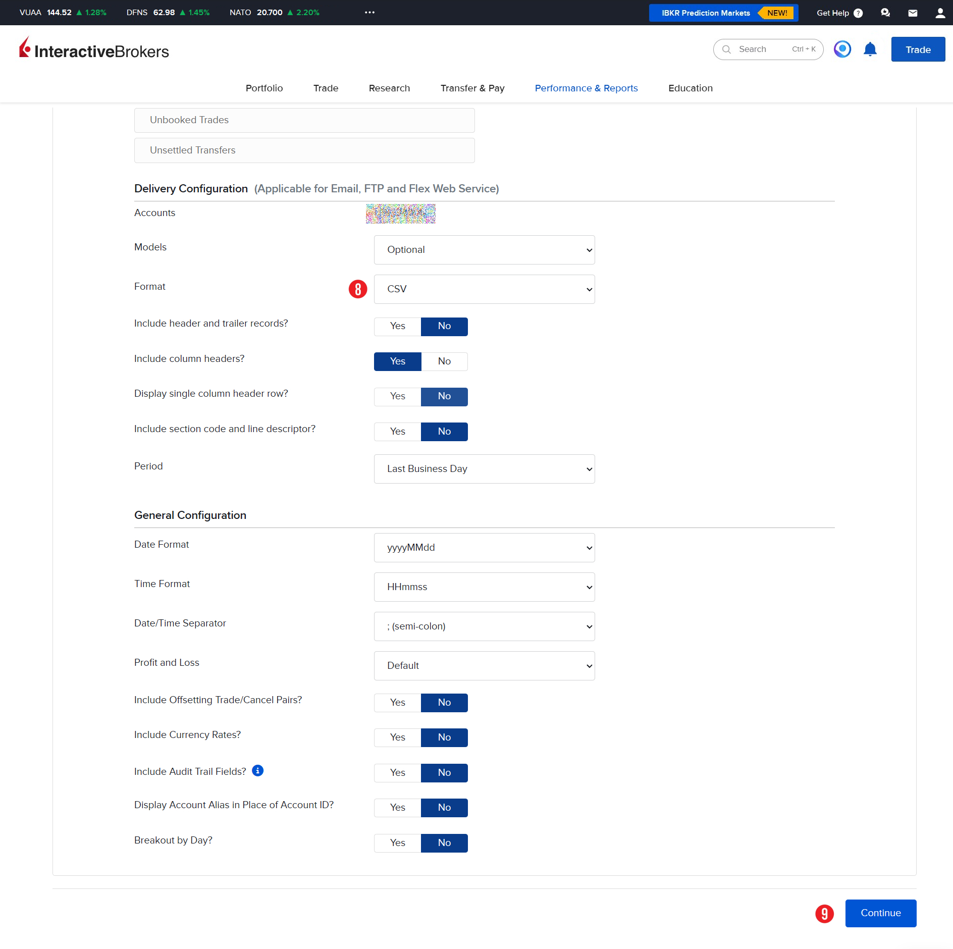 Delivery Configuration CSV i Continue