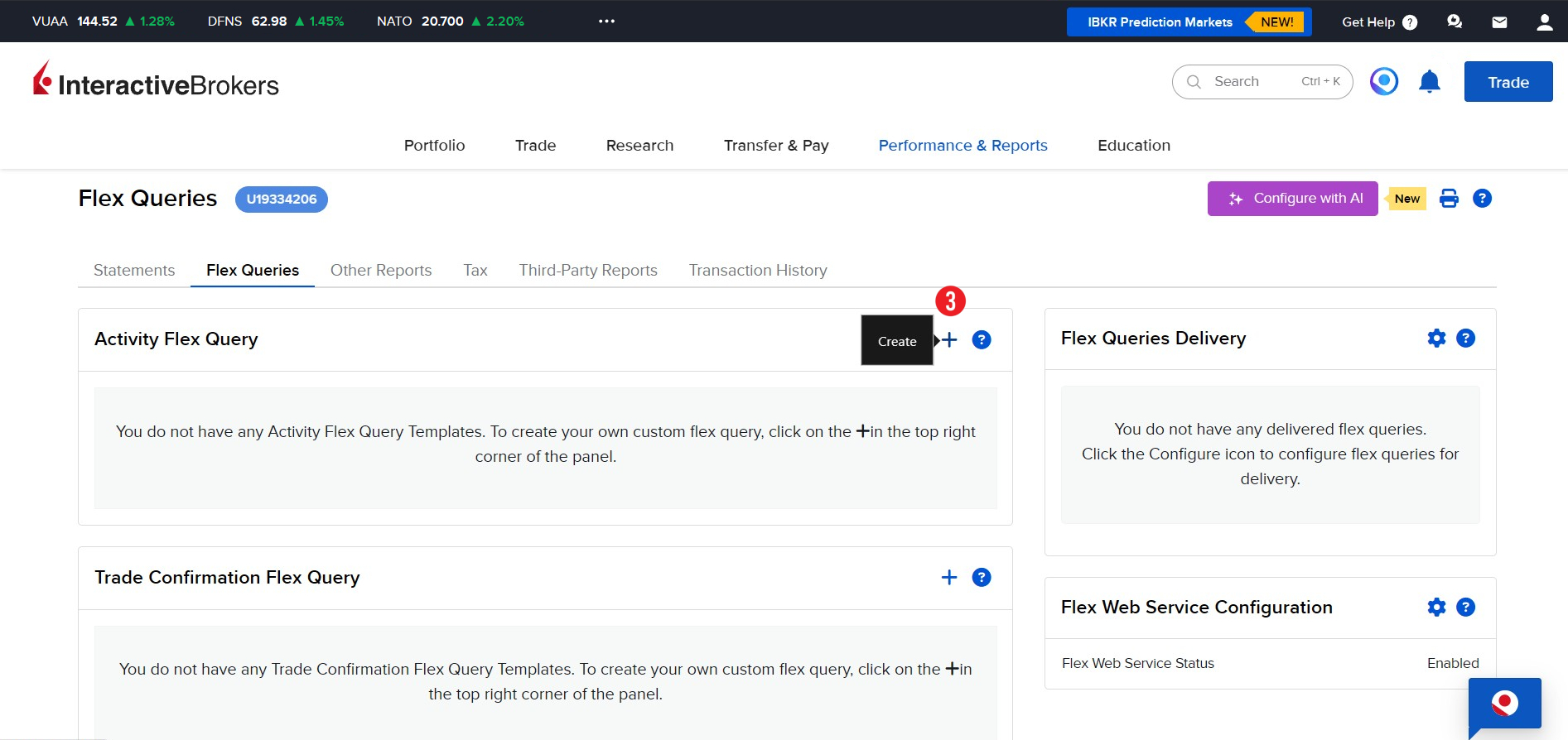 Przycisk + Create Activity Flex Query
