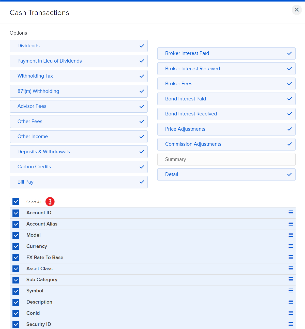 Select All w Cash Transactions